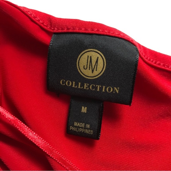 JM COLLECTION Women’s Red Long Sleeve Bellbottom Sleeve Blouse Size M - Picture 5 of 9